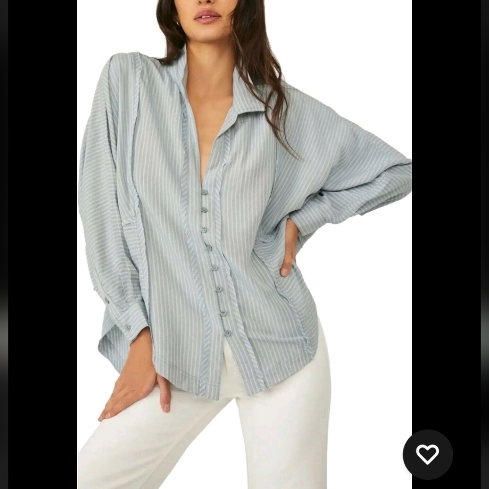 Free People We The Free One & Only Stripe Top Dolman Oversized Button Tunic